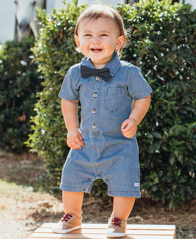 Boys Light Wash Denim Romper