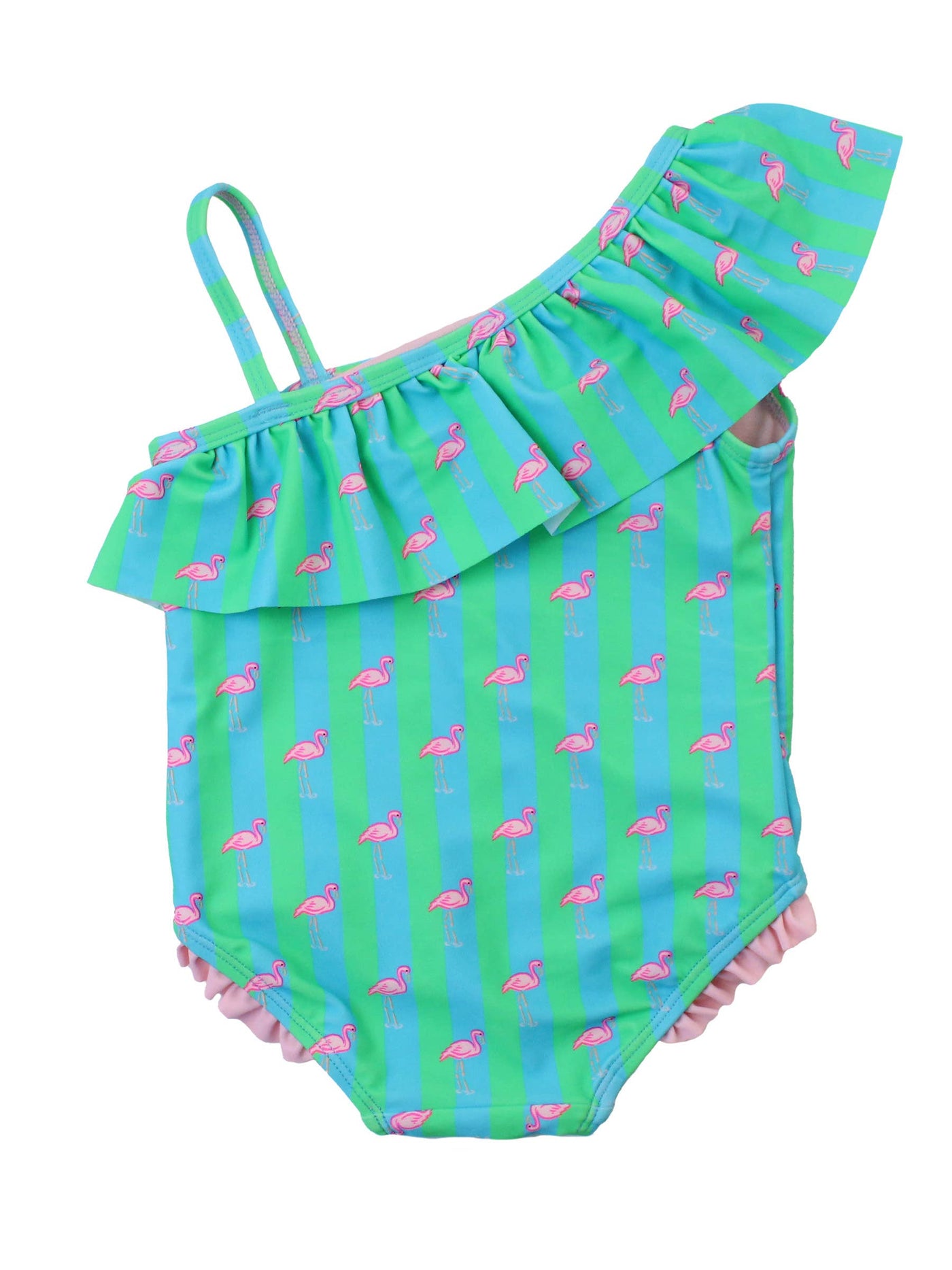 Girls Flamingo One Shoulder Ruffle One Piece