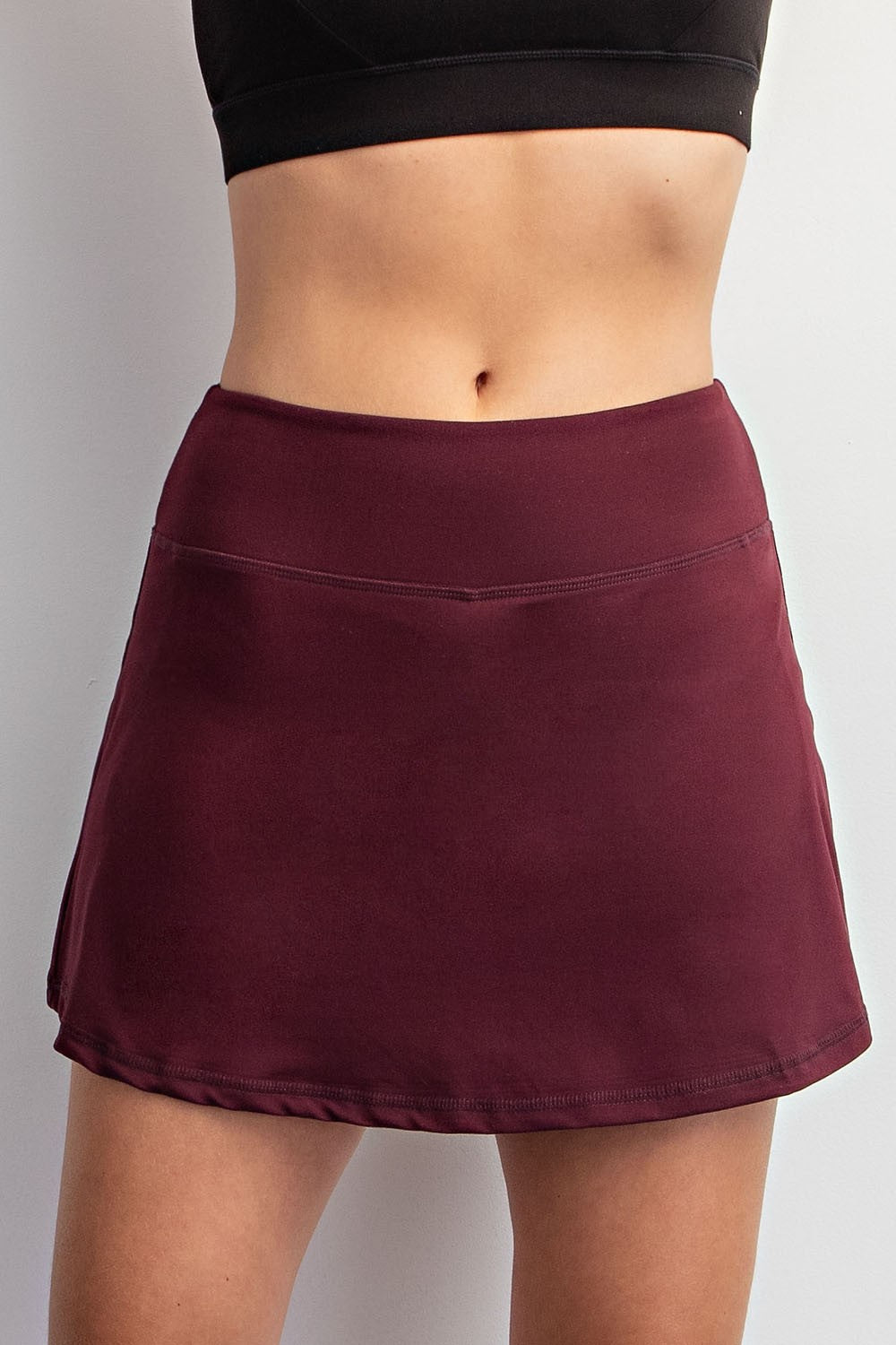 High-Waisted Burgundy Butter Skort