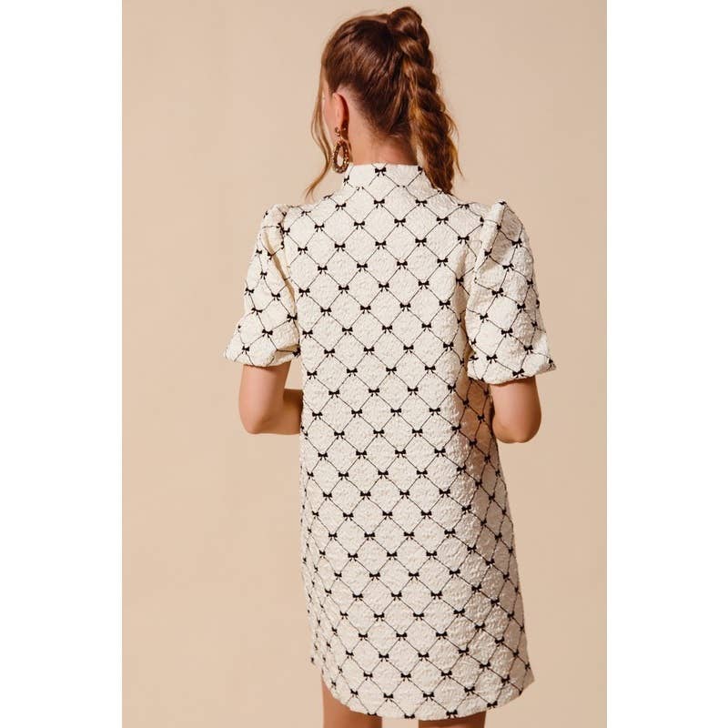 JACQUARD RIBBON SHIFT DRESS