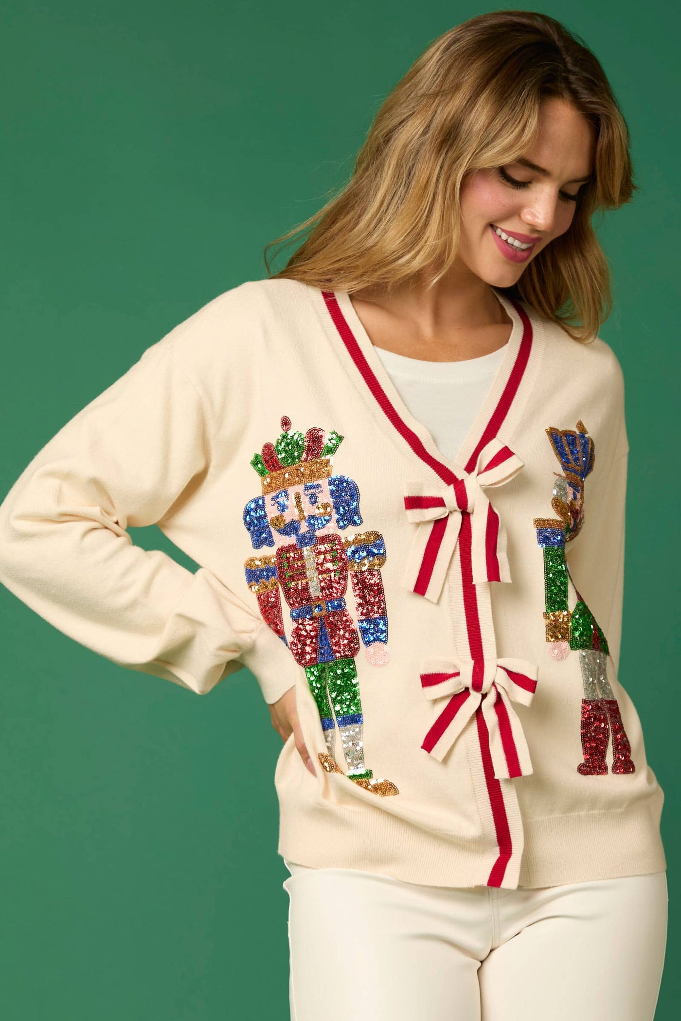 Cream Nutcracker Sequins Cardigan