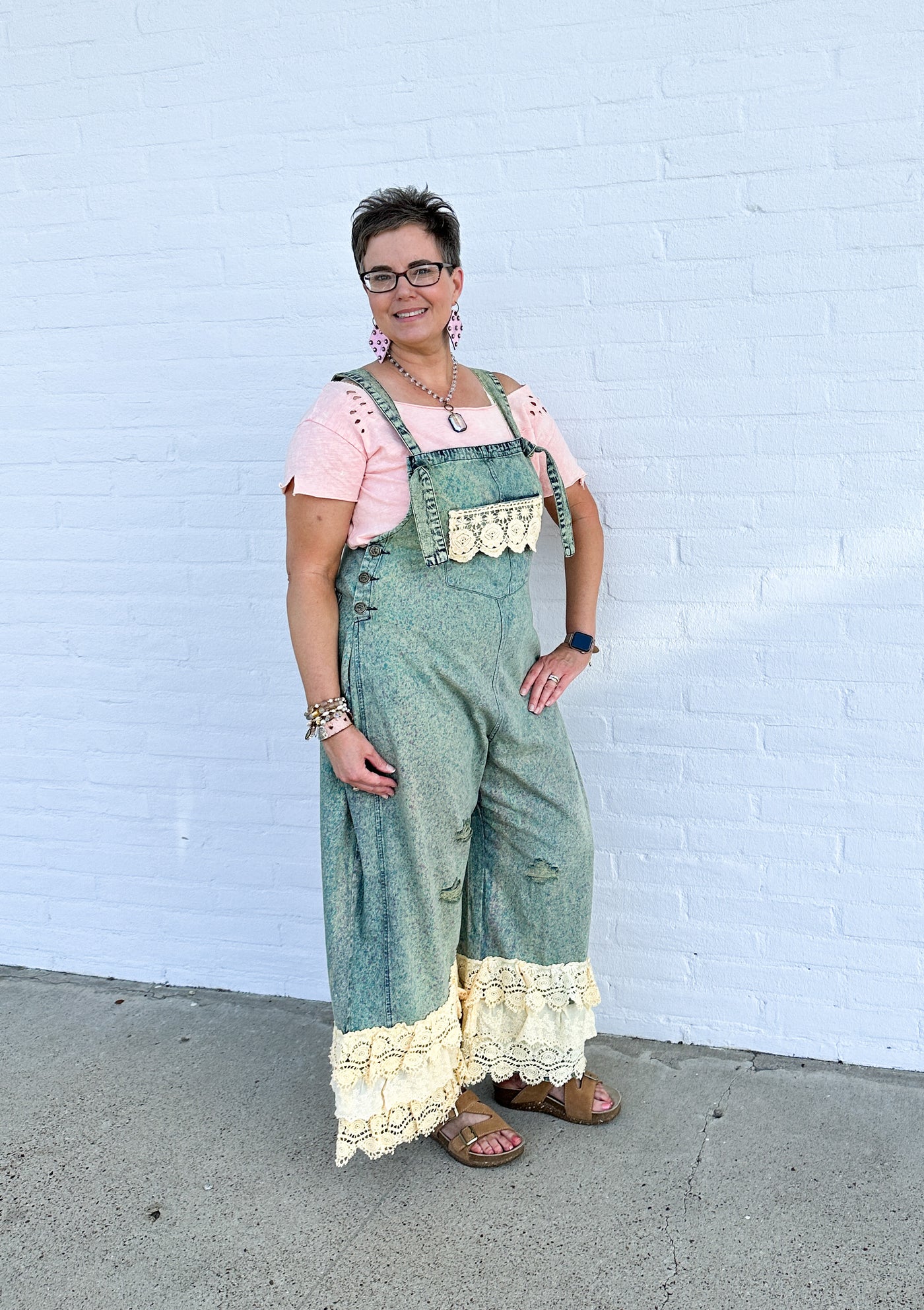 A Rare Bird Lace Denim Overalls - Adjustable One Size