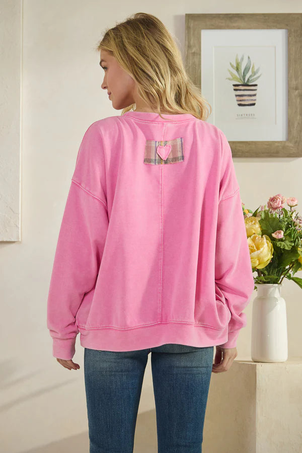 PINK HEART PATCHWORK KNIT TOP