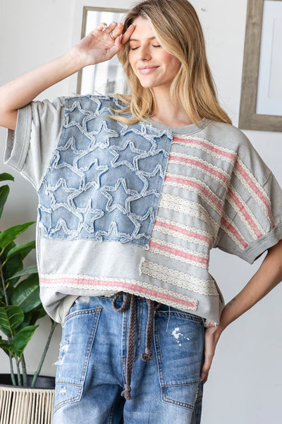 AMERICAN FLAG PULLOVER KNIT TOP
