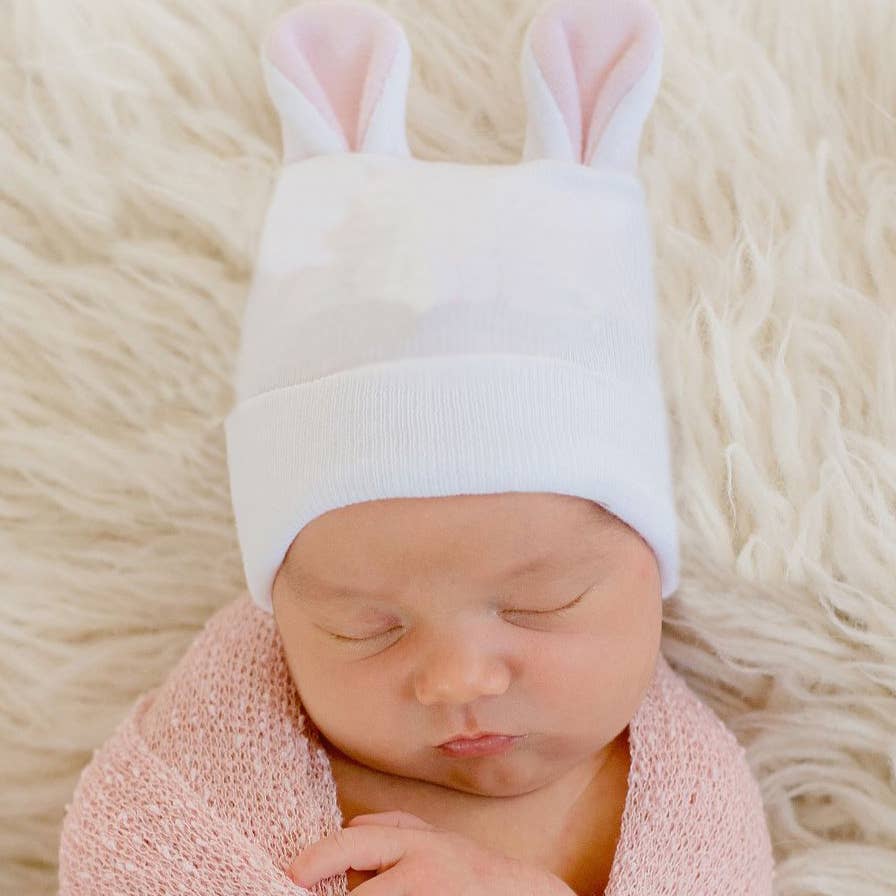 Pink Bunny Ears Newborn Girl Hospital Hat