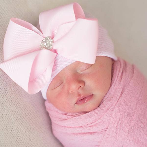 Bella Bow Pink Striped Newborn Girl  Hospital Hat