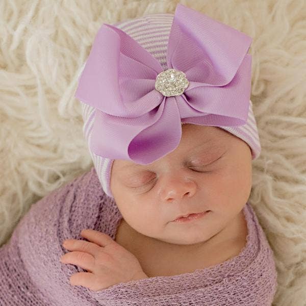 CIARA BOW Purple Striped Baby Hat Purple Bow with Gem Baby