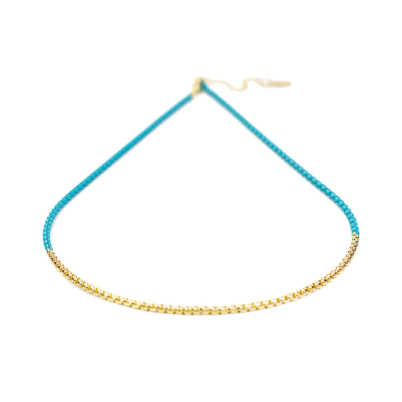 Chain & Gold Link Necklace - Teal