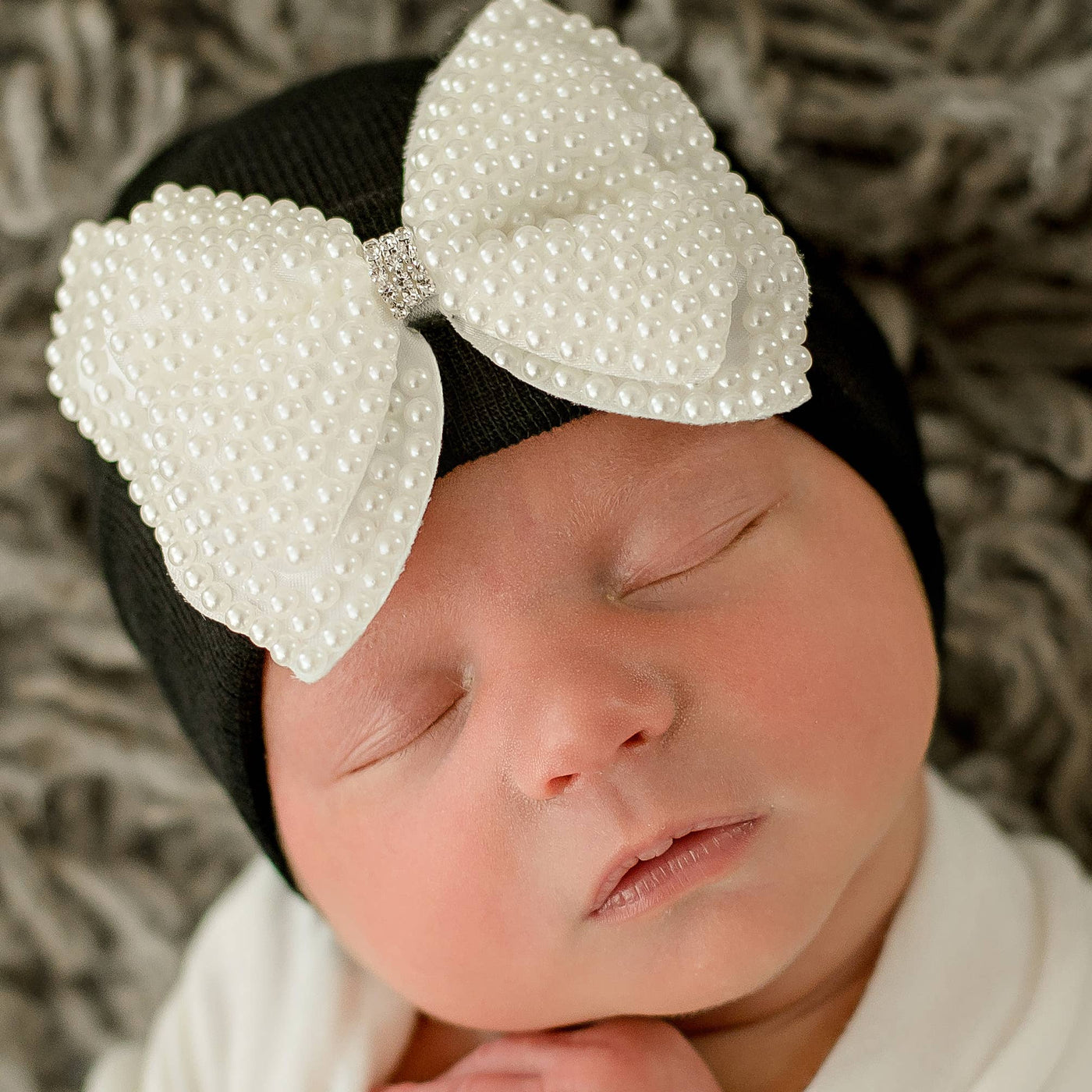 PEARL BOW Black Hat - 0-3 Months