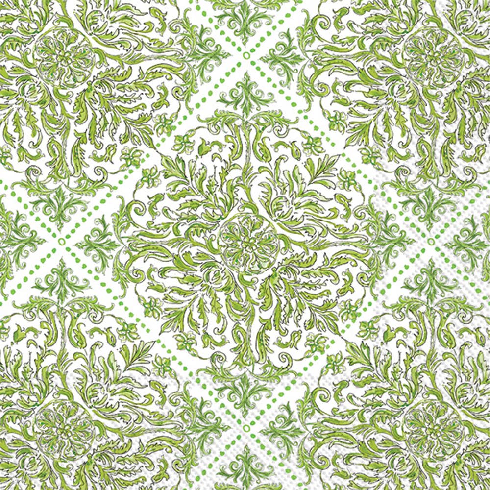 Paper Cocktail Napkin Green Topiary Pattern