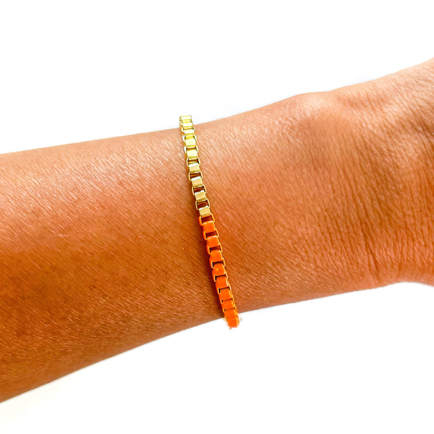 Chain link bracelet - 18K Gold & Neon Orange