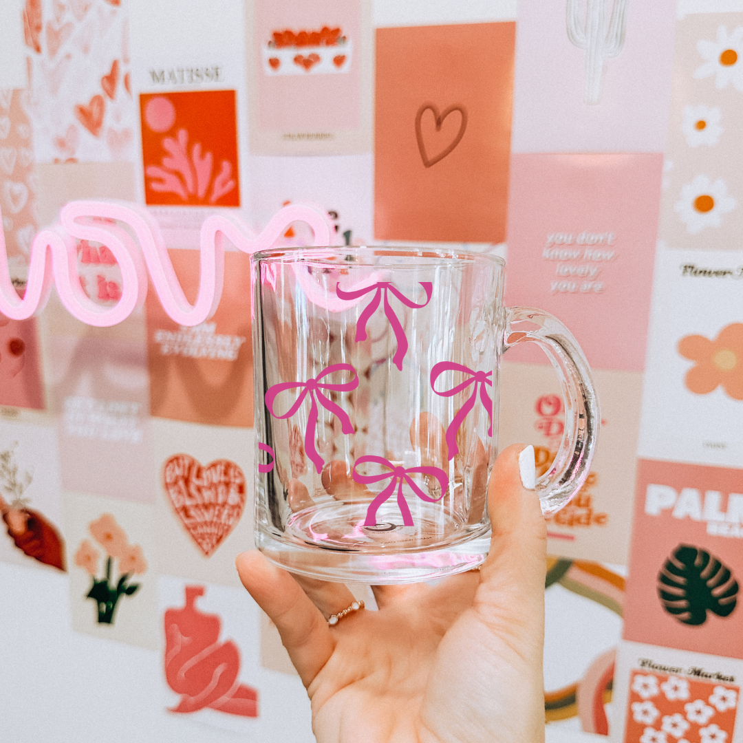 Pink Bow Coquette Glass Mug