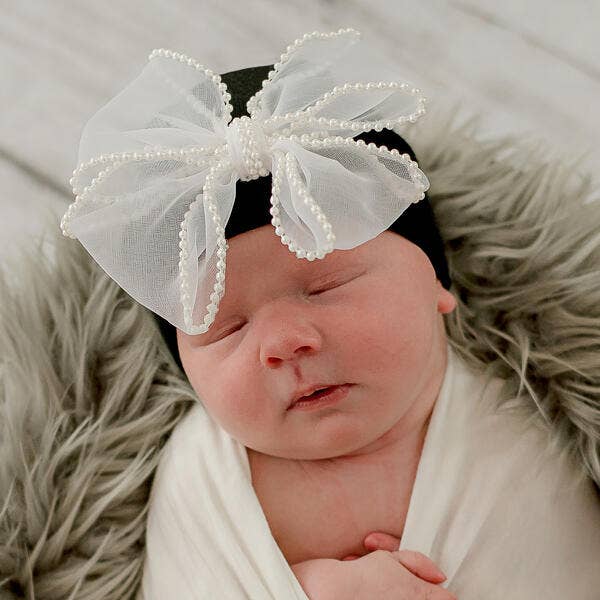 Black Chiffon Pearl Bow Newborn Girl