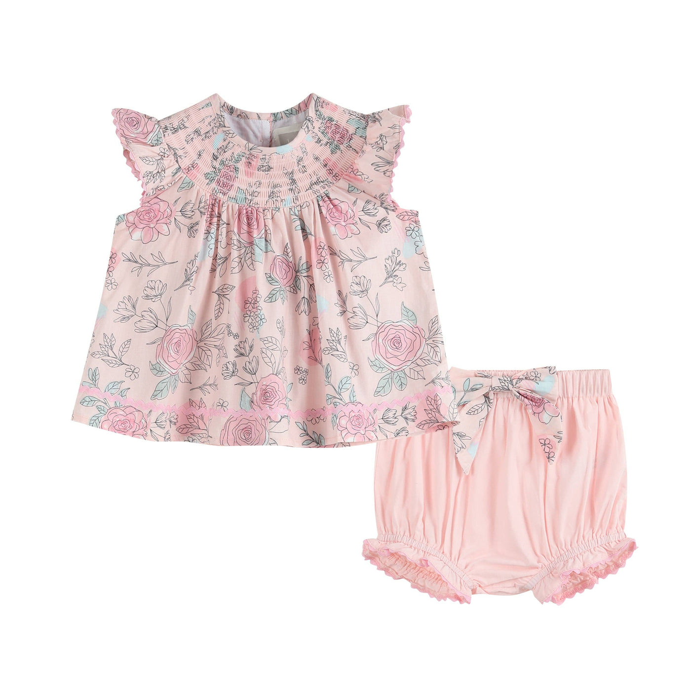 Girls Pink Rose Smocked Top and Bloomers