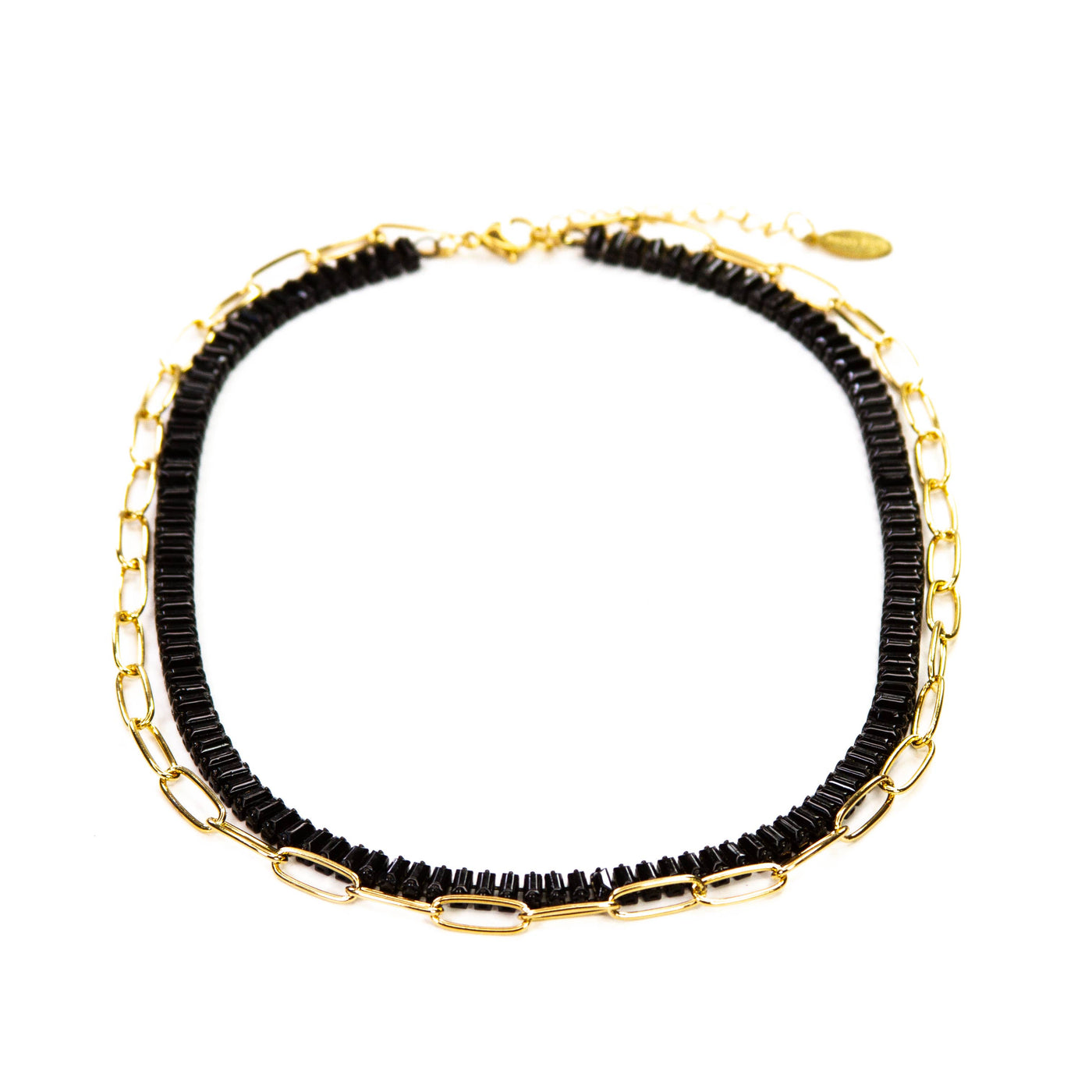Baguette & Paperclip Chain Link Necklace - Black