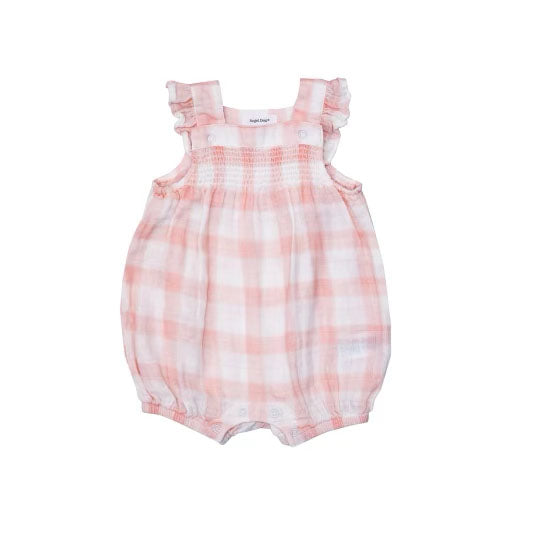 SMOCKED OVERALL SHORTIE - PAINTED GINGHAM PINK