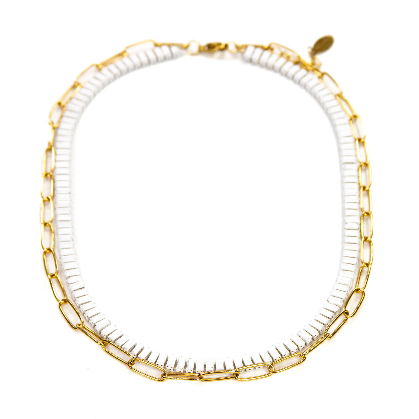 Baguette & Paperclip Chain Link Necklace - White