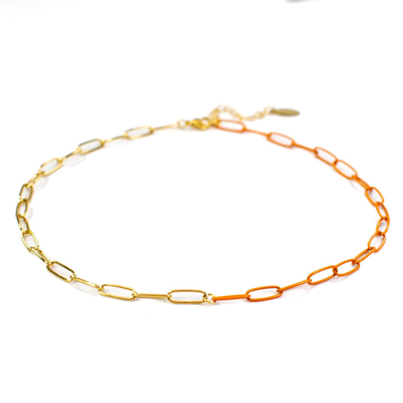 Orange & 18K Gold Paperclip Chain Link Necklace