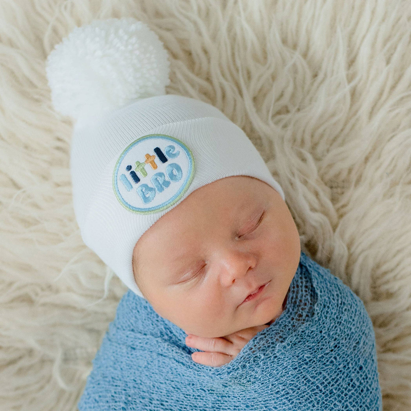 Little Bro Newborn White Boy Hospital Hat