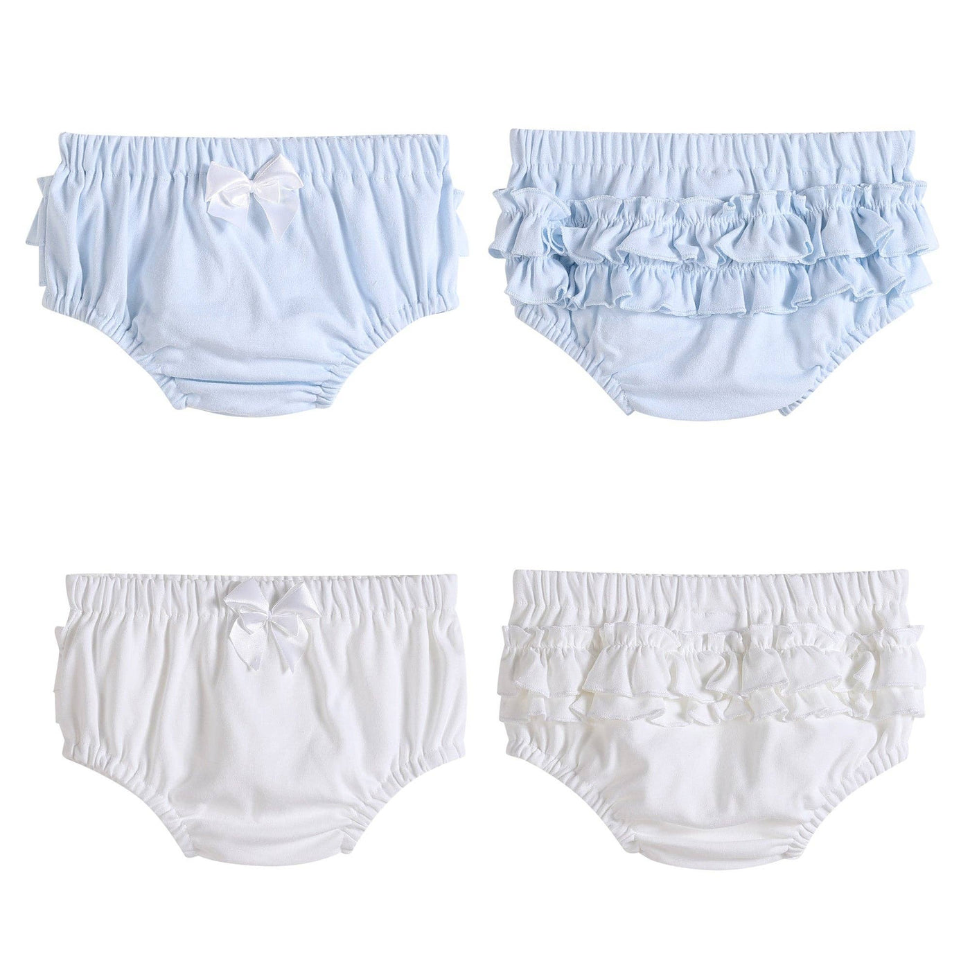 2 pc Light Blue and White Ruffle Knit Cotton Baby Bloomers