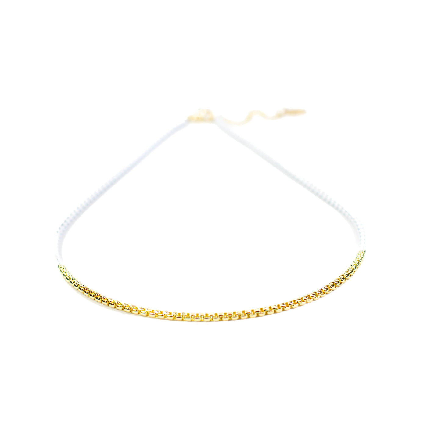 Chain & Gold Link Necklace - White