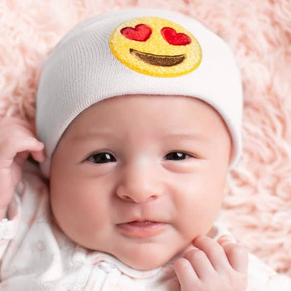 Heart Emoji Newborn Nursery Beanie - White