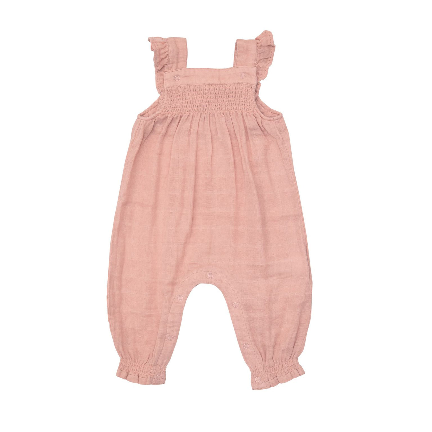 SMOCKED COVERALL - SOLID MUSLIN DUSTY ROSE